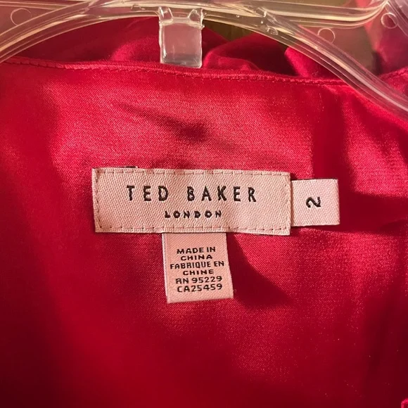 Ted Baker London red ruffle neck belted sheath dress - Picture 3 of 8